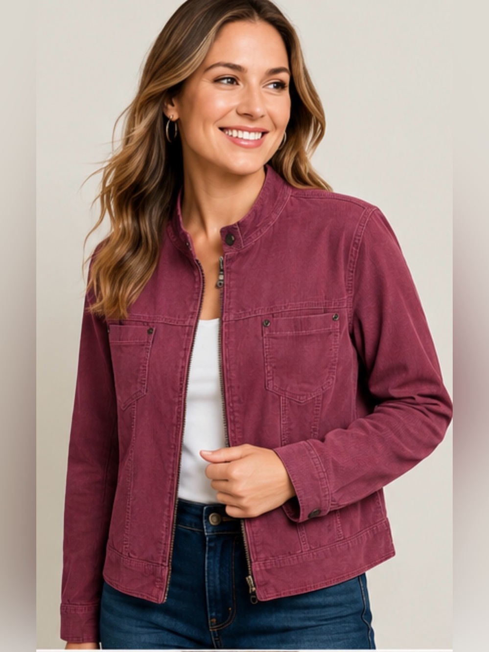 J.Jill Berry Wine Corduroy Zip Front Jacket Women’s
